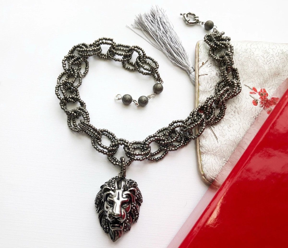 Other Lion head necklace large, extravagant eye catching necklace Size ONE SIZE - 5 Thumbnail