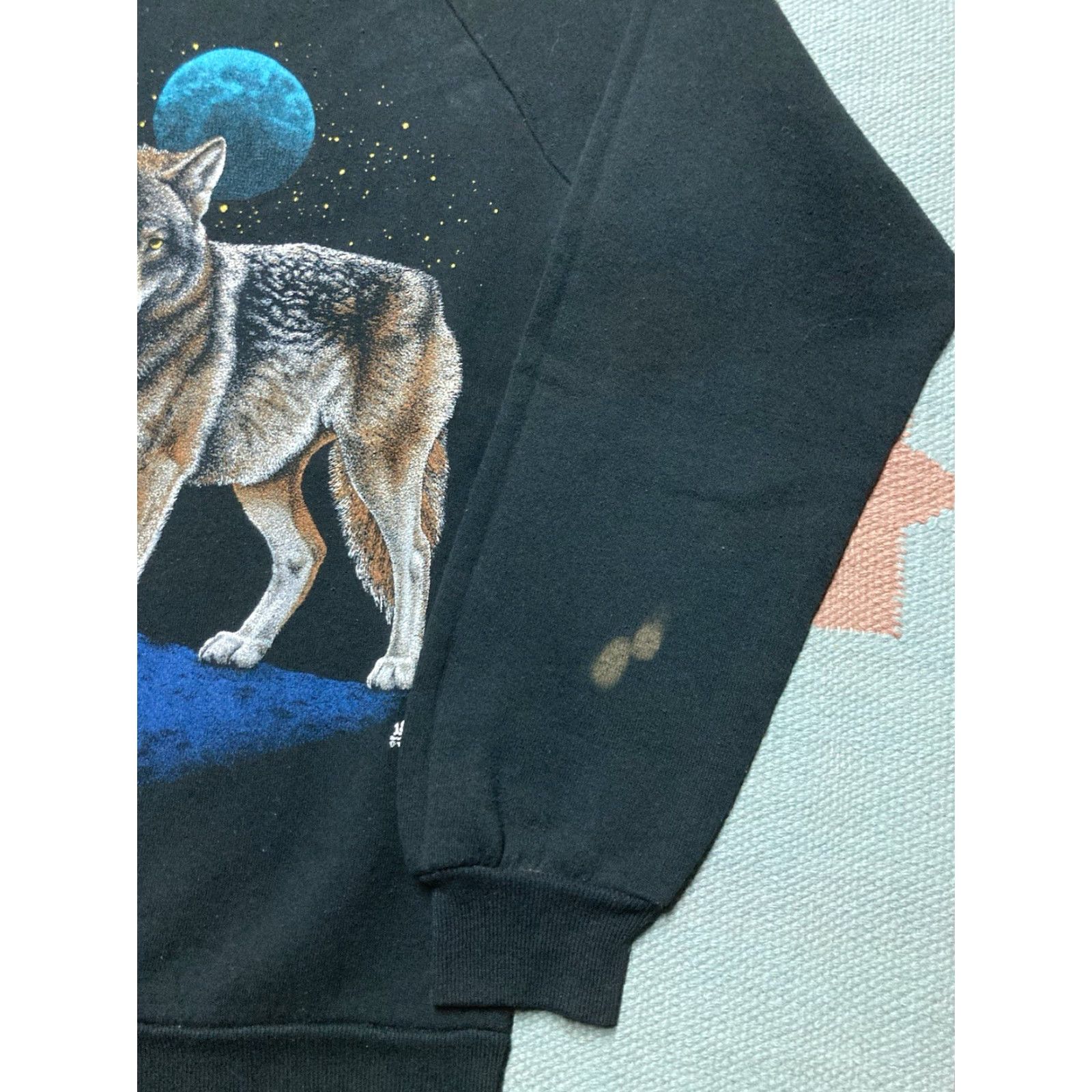 Jerzees VINTAGE 80s Jerzees Sweatshirt Lone Wolf Moon Night Stars Forest Animal Medium Crewneck Men Green Size US M / EU 48-50 / 2 - 2 Thumbnail