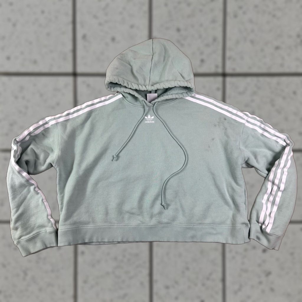 Adidas VINTAGE? Adidas Originals Distressed Mint Green Cropped Hoodie Sweatshirt L Women Green Hoodie Pullover Easy Care Activewear Womens Size L / US 10 / IT 46 - 1 Thumbnail