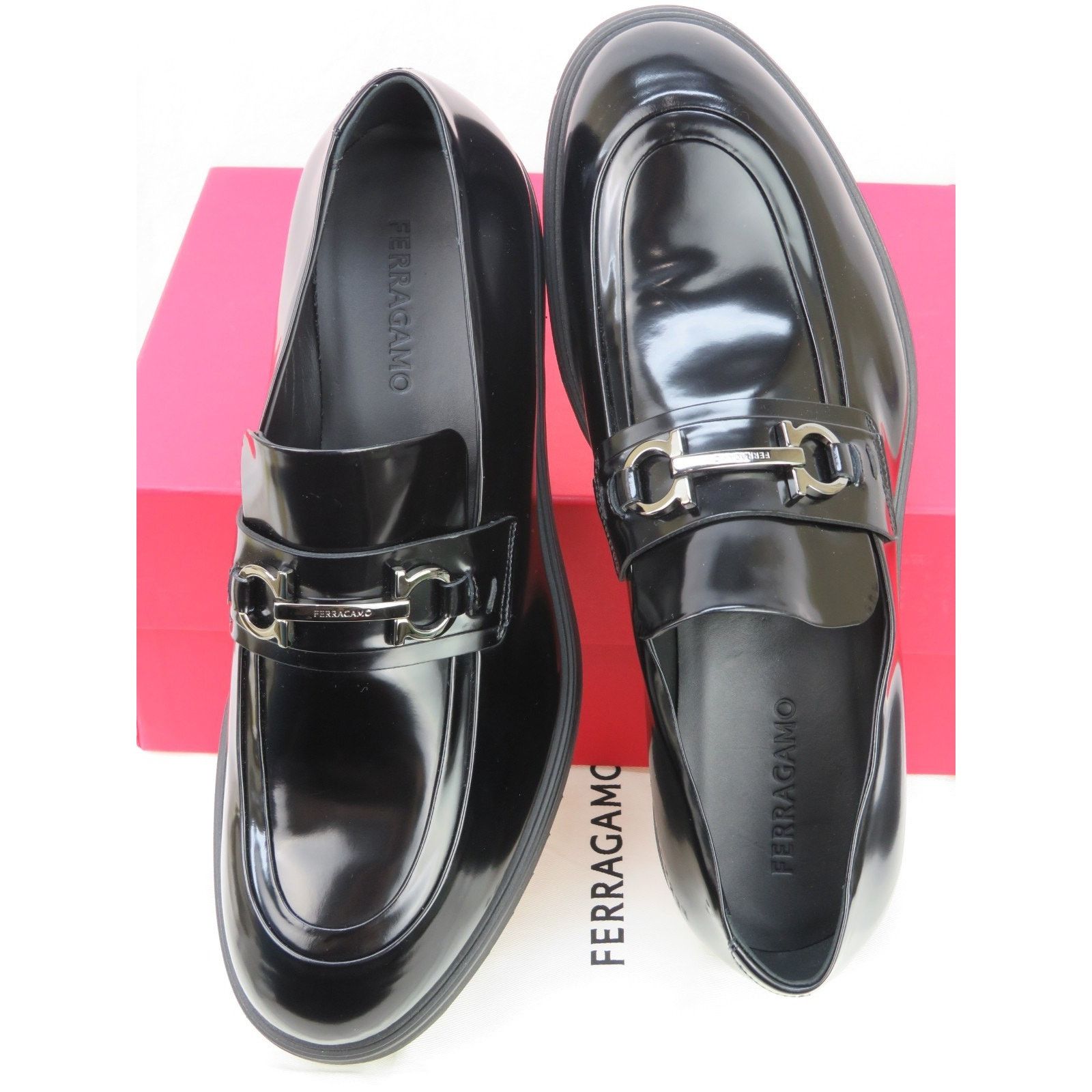 Salvatore Ferragamo FERRAGAMO FIORELLO BLACK PATENT LEATHER GANCINI LOAFERS 12 M Size US 13 / EU 46 - 4 Thumbnail