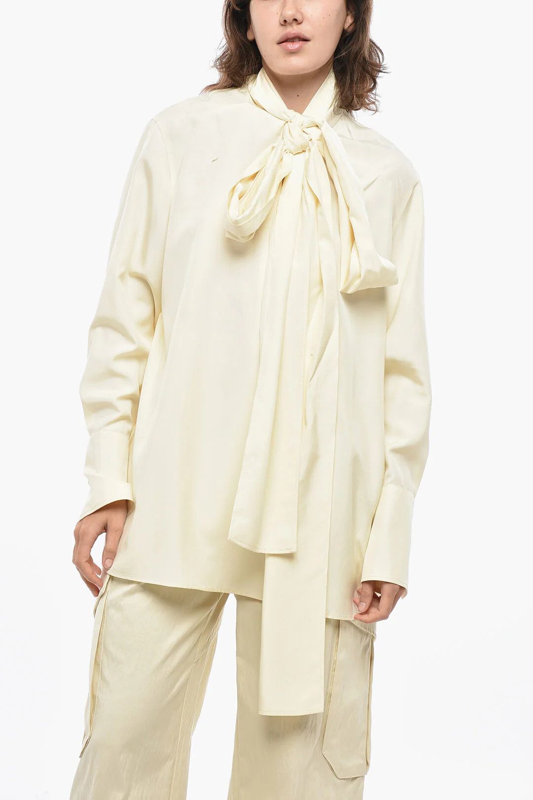 Givenchy og1mm0326 Silk Tie-Neck Blouse in Yellow Size S / US 4 / IT 40 - 1 Thumbnail