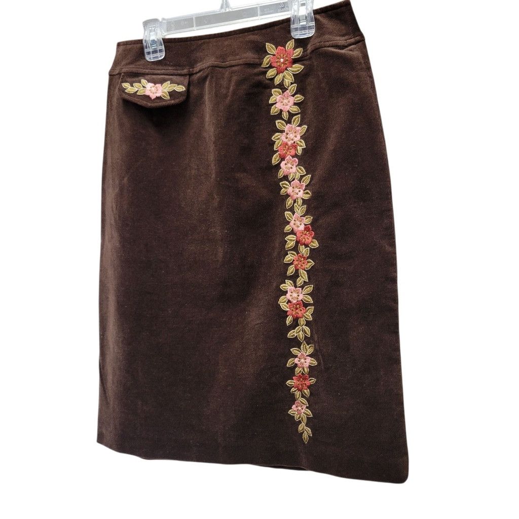 Harold Boots Harolds Women's Light-Corduroy Floral Pencil Brown Skirt 4 Size 27" / US 4 / IT 40 - 3 Thumbnail