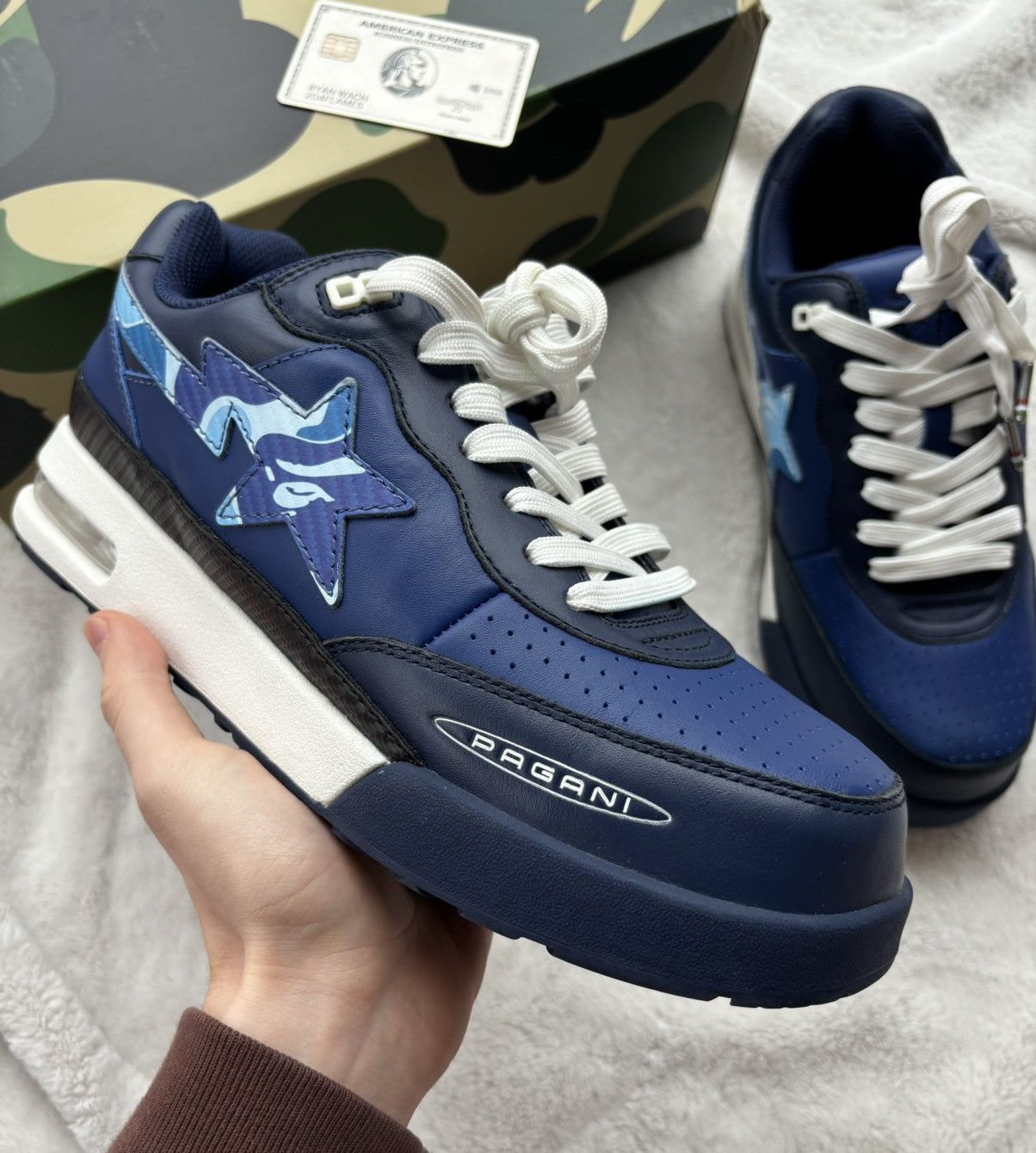 Bape Bape x Pagani Road Sta Navy/Camo Patent Leather Sneakers Size US 9.5 / EU 42-43 - 2 Thumbnail