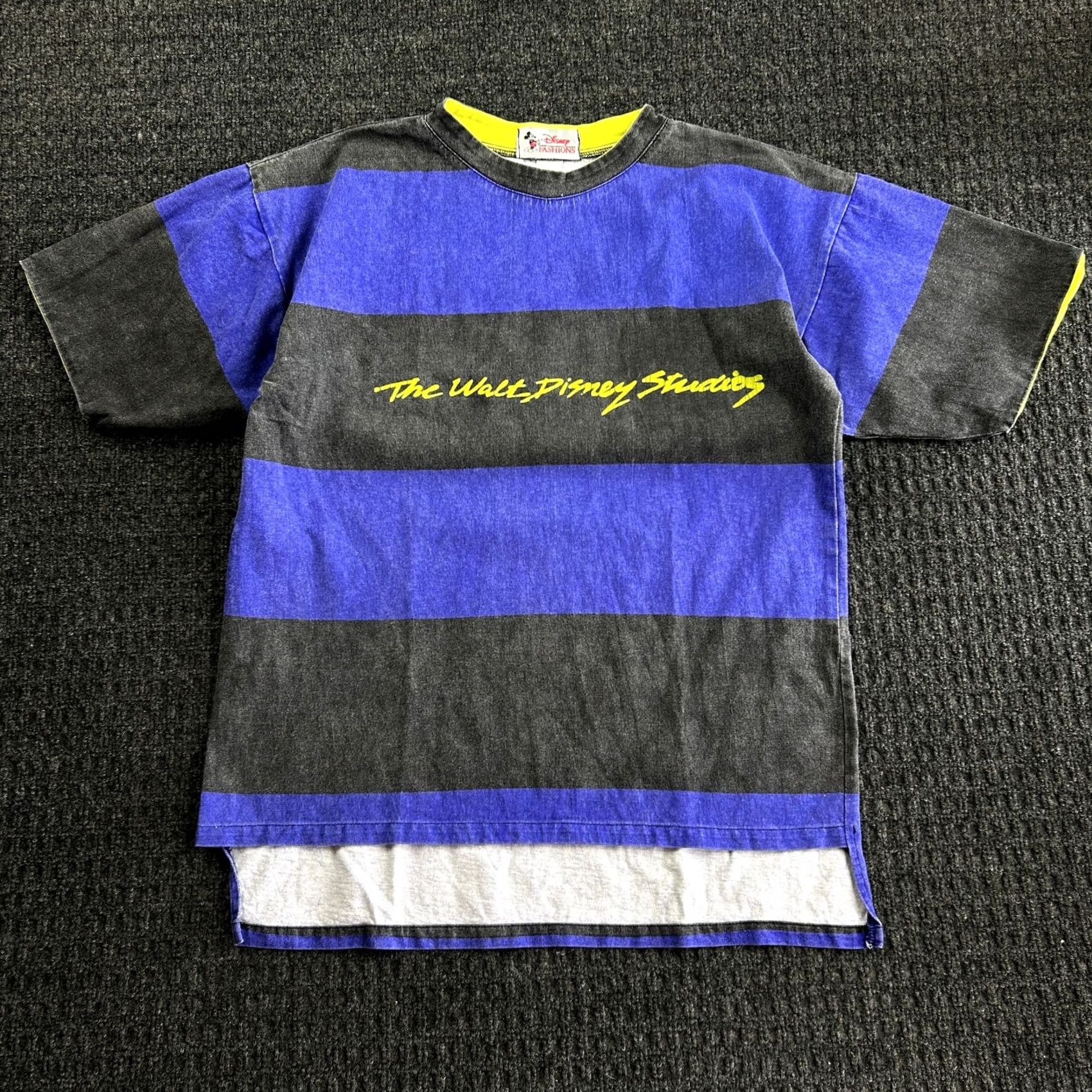 Disney VINTAGE Disney The Walt Disney Studios T Shirt L Striped Heavyweight Purple Black Neon Mens 90s Disney Shirt Size US L / EU 52-54 / 3 - 2 Thumbnail