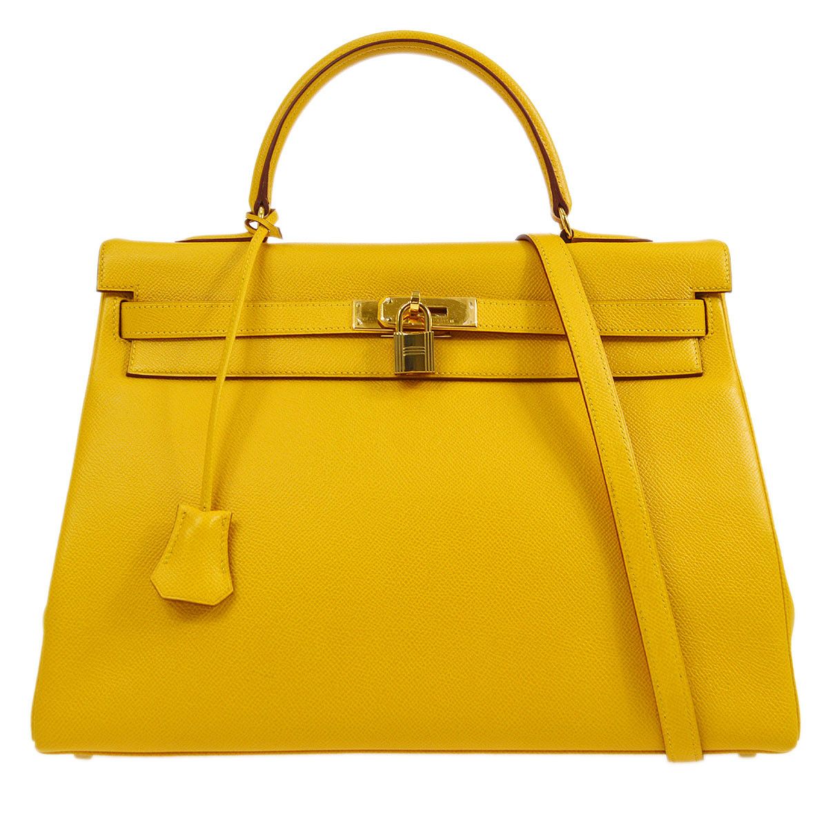 image of Hermes 1999 Kelly 35 Retourne Jaune Courchevel 95206 in Black, Women's