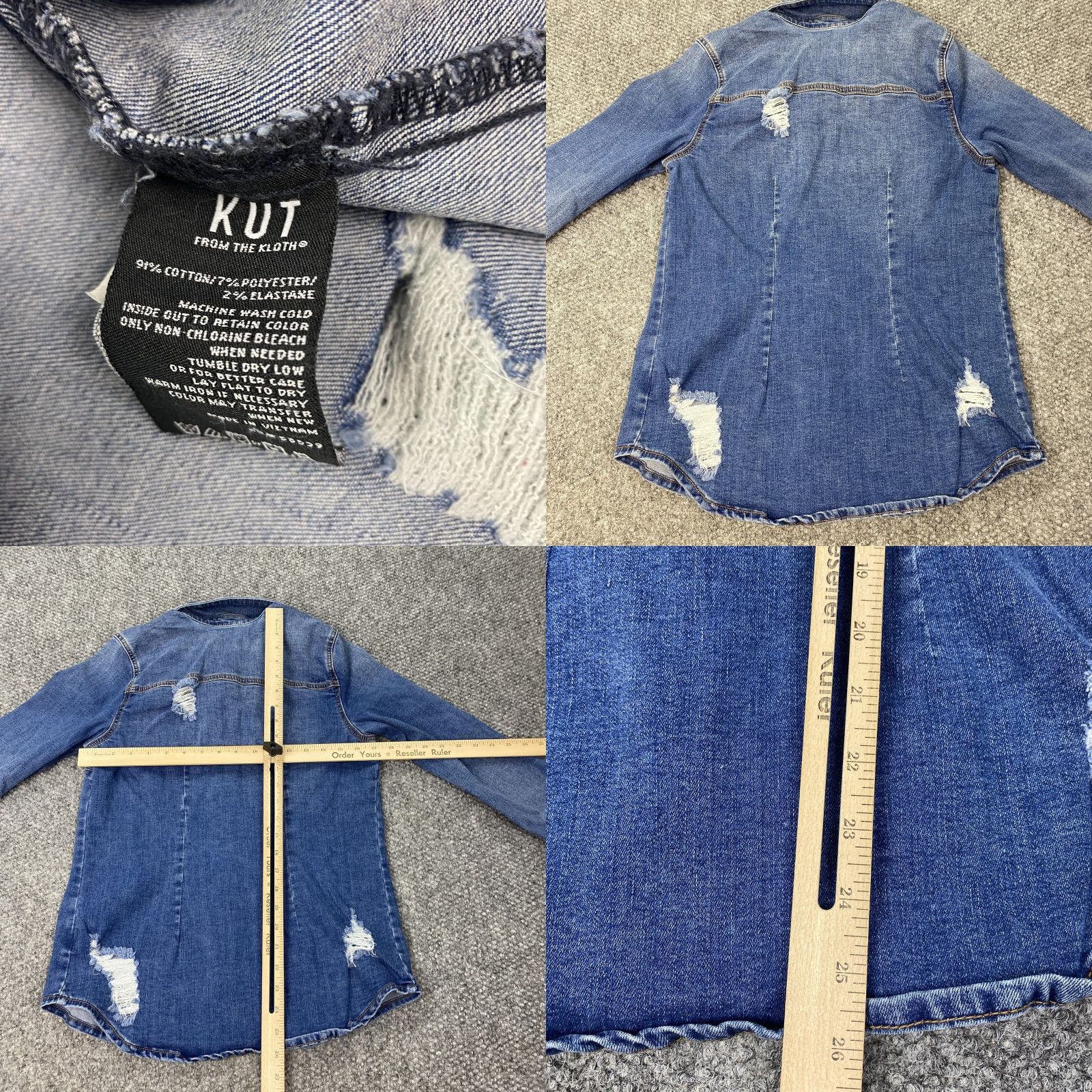 Vintage KUT from the Kloth Shirt Womens Medium Blue Denim Distressed Snap Button Western Size M / US 6-8 / IT 42-44 - 8 Thumbnail