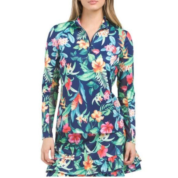Designer Gottex Zip Mock Lifestyle Womens Long Sleeve Sun Shirt Size XS / US 0-2 / IT 36-38 - 1 Thumbnail