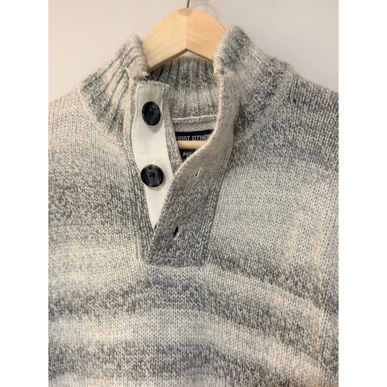 Amongst Friends Men's Grey Striped Turtleneck Button Sweater Size US M / EU 48-50 / 2 - 8 Thumbnail