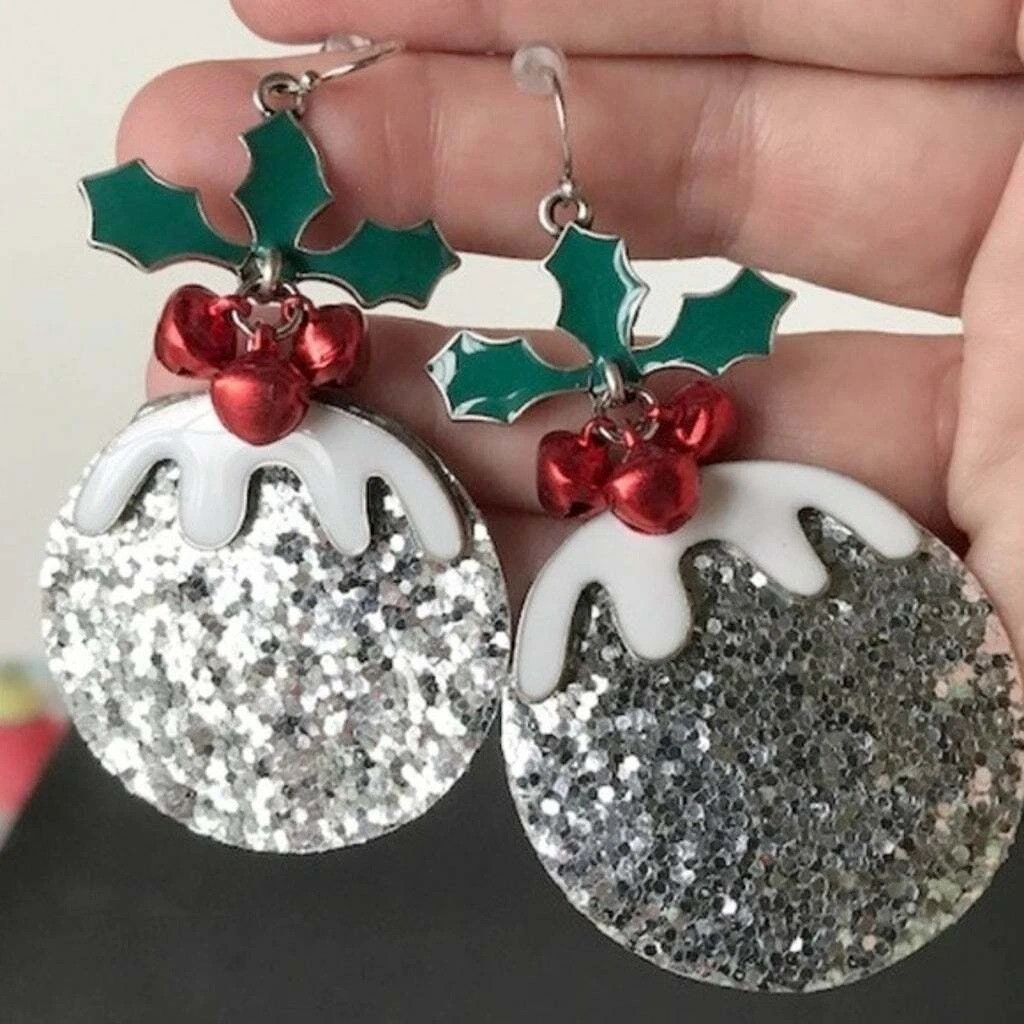Handmade Christmas Ornament Earrings Holly New Holiday Party Statemen Size ONE SIZE - 1 Thumbnail