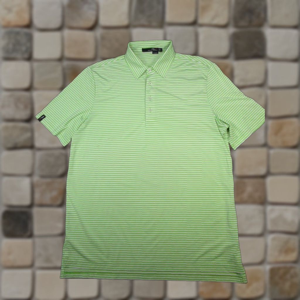RLX Ralph Lauren RLX Ralph Lauren Polo Shirt Mens L Green White Striped Logo Golf Casual Shirt Boys? Mens Size US L / EU 52-54 / 3 - 1 Thumbnail