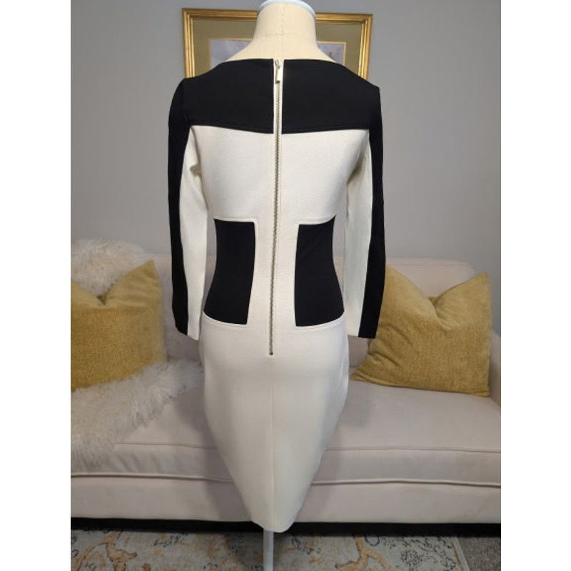 Other Cache Color-Blocked Black & White Bodycon Midi Dress Size XS / US 0-2 / IT 36-38 - 2 Thumbnail