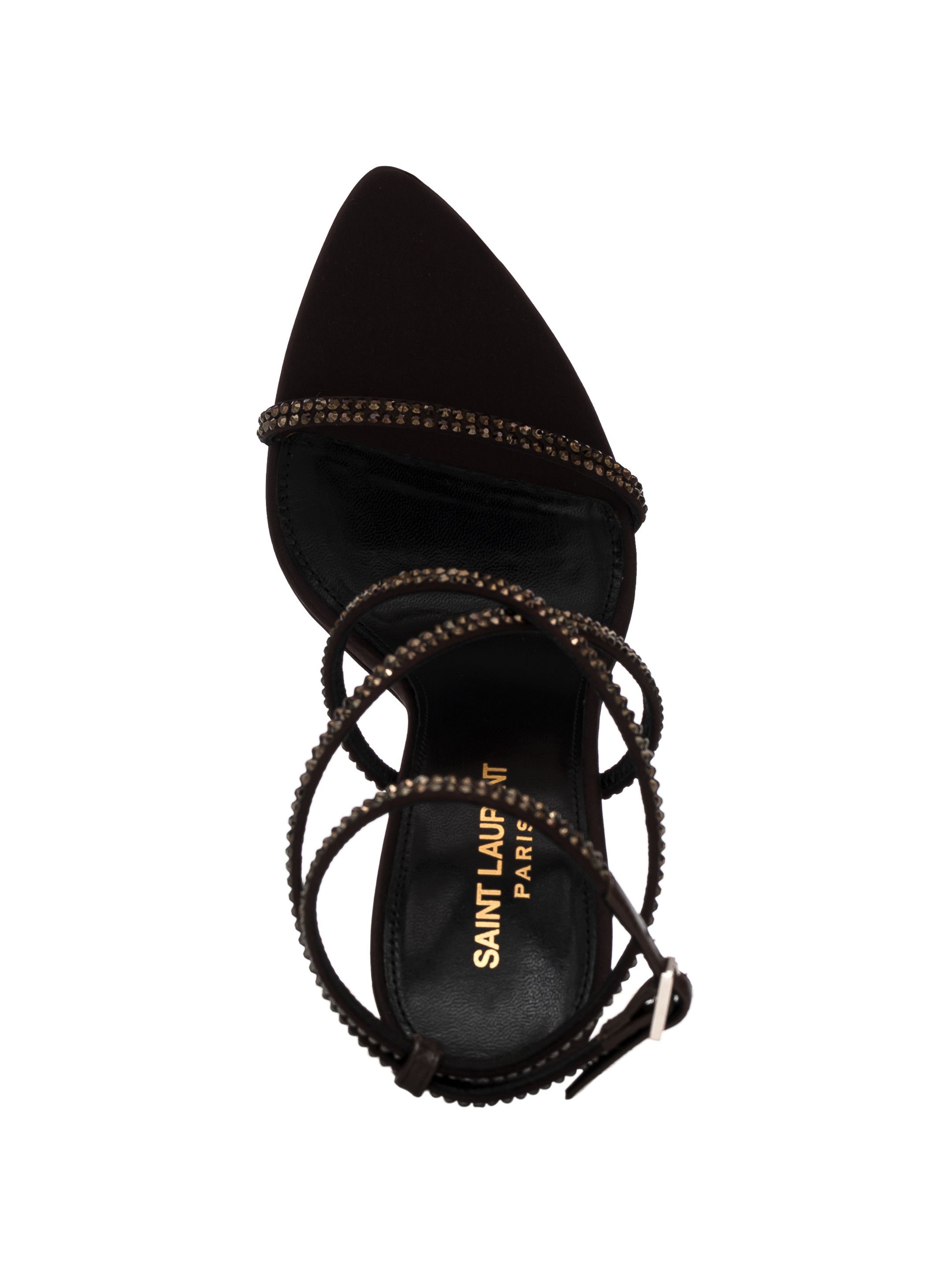 Saint Laurent Paris o1b1hav111224 Ava Sandals Crepe Satin With Rhinestones Brown Size US 9 / IT 39 - 4 Thumbnail