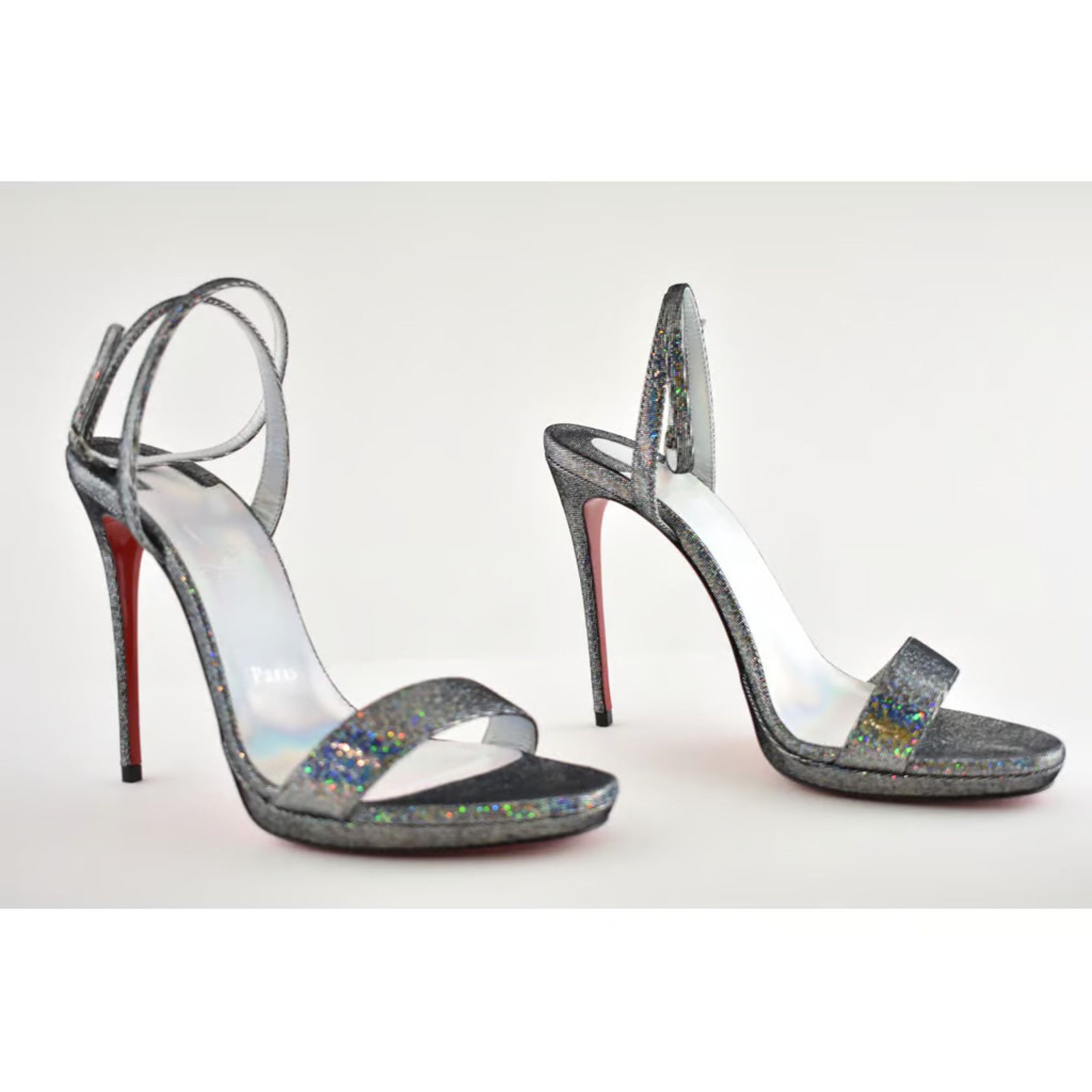 Christian Louboutin Loubi Queen 120 Silver Disco Ankle Strap Sandal Heel Pump 38 Size US 8 / IT 38 - 4 Thumbnail