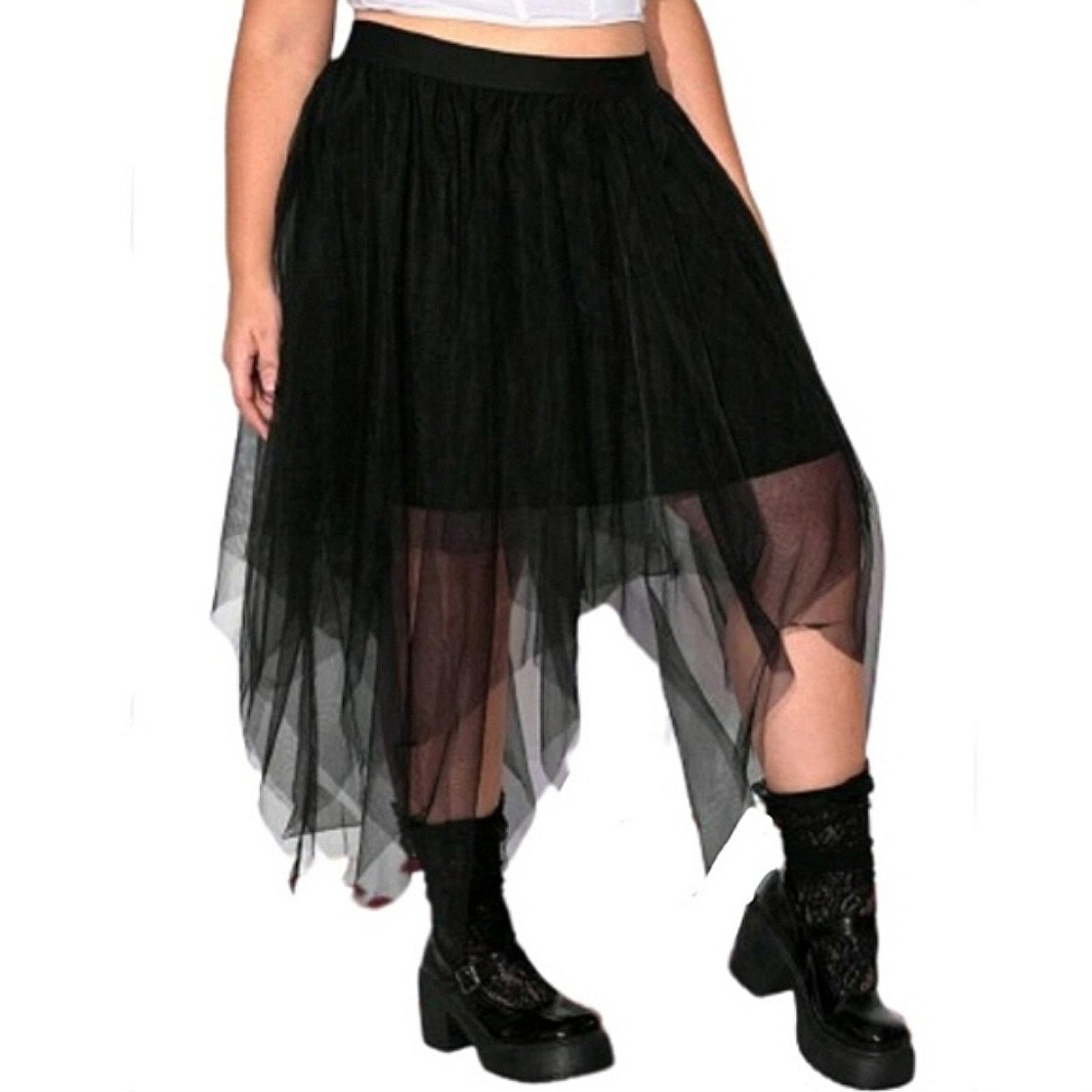 Shein Midnite Black ☆ GOTH ☆ Hanky Hem ☆ Tulle Skirt 5x ☆ NWT Size 42" / US 20 - 4 Thumbnail