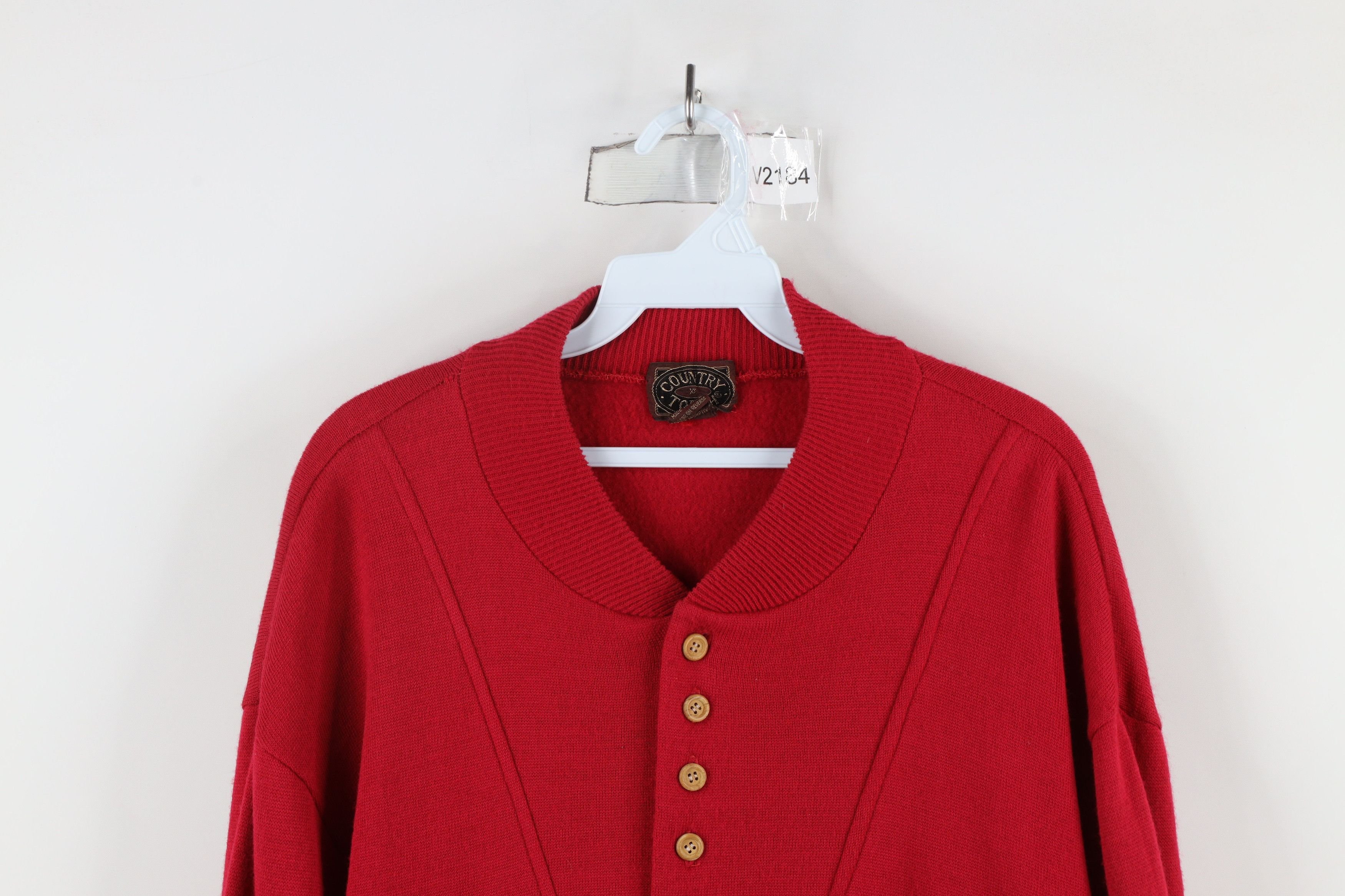 Vintage Vintage 90s Streetwear Knit Pullover Henley Sweater Red Size US XL / EU 56 / 4 - 2 Thumbnail