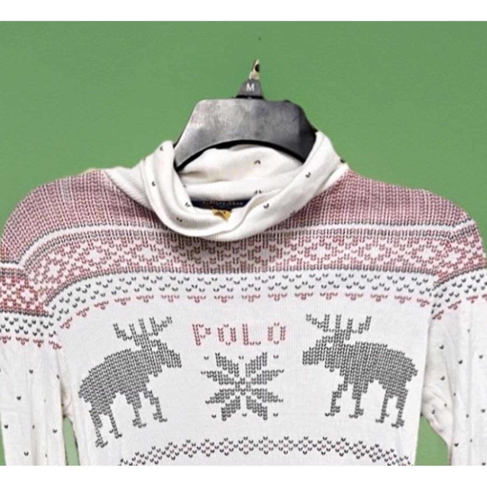 Ralph Lauren Polo Ralph Lauren Fair Isle Reindeer Tunic Thermal Sweater Dress Medium Women's Long Sleeve Cowl Neck White/Gray/Pink Holiday Winter Vintage No Size M / US 6-8 / IT 42-44 - 2 Thumbnail
