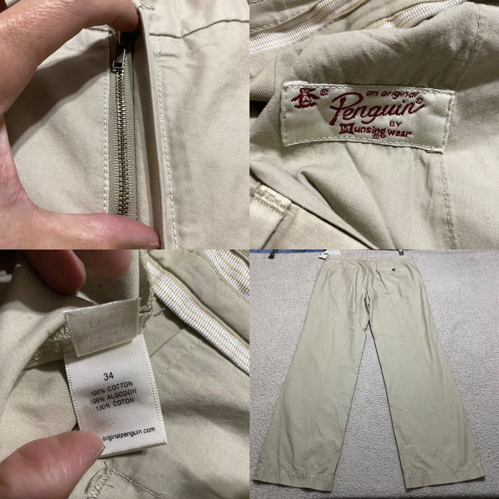 Vintage Penguin Pants Khaki Chino 34 Regular Straight Leg Beig e New with Tags Mens NWT - Flat Front Cotton Casual Pants Size US 34 / EU 50 - 8 Thumbnail
