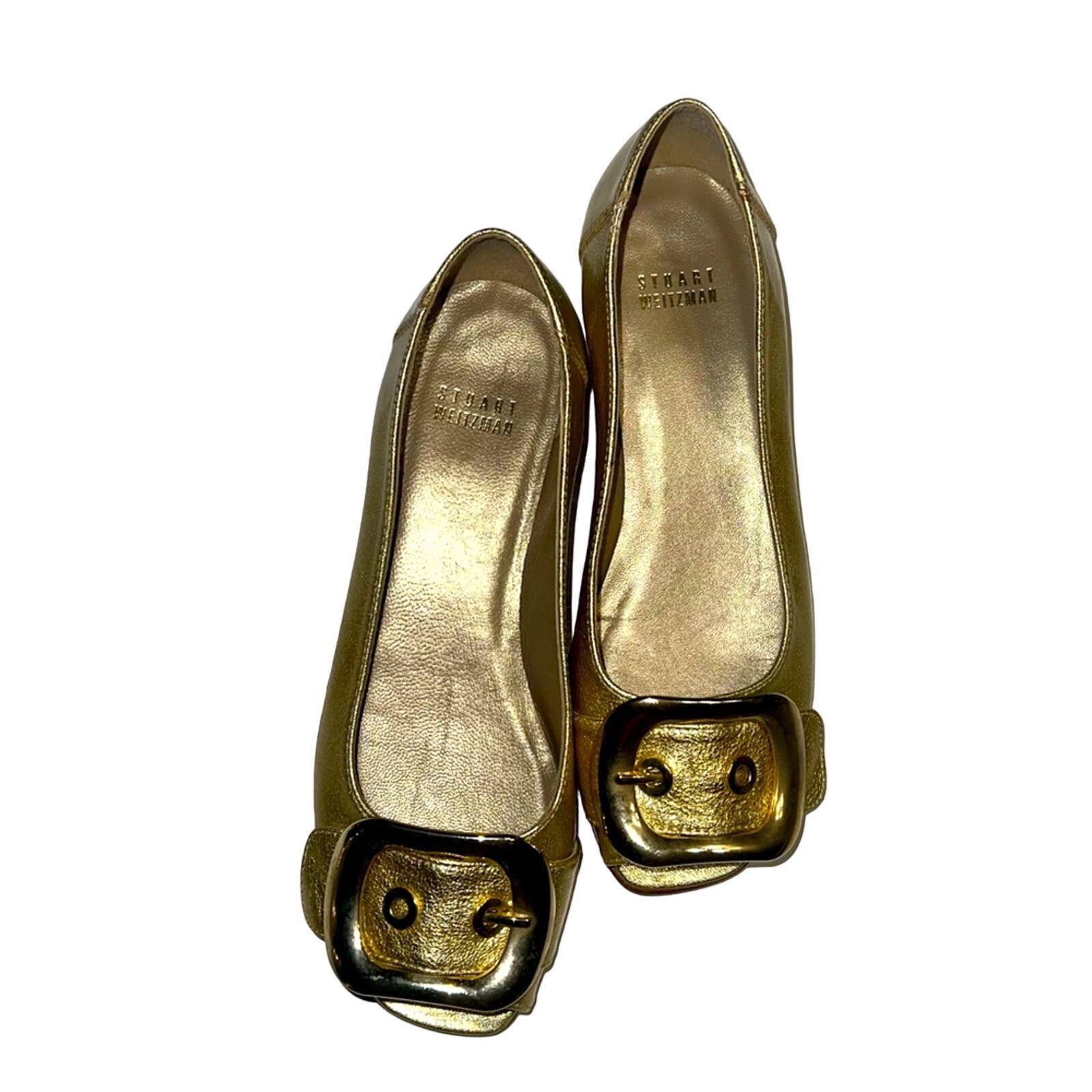 Stuart Weitzman STUART WEITZMAN gold mini wedge open toed shoes 5.5 Size US 5.5 / IT 35.5 - 1 Thumbnail