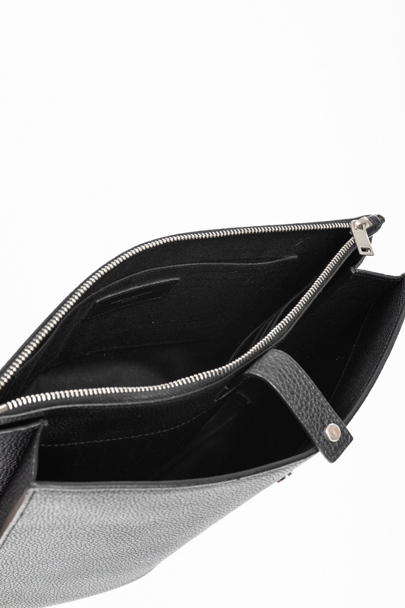 Saint Laurent Paris Saint Laurent Black Pebbled-Leather Flat Snap-Closure Clutch Size ONE SIZE - 12 Thumbnail