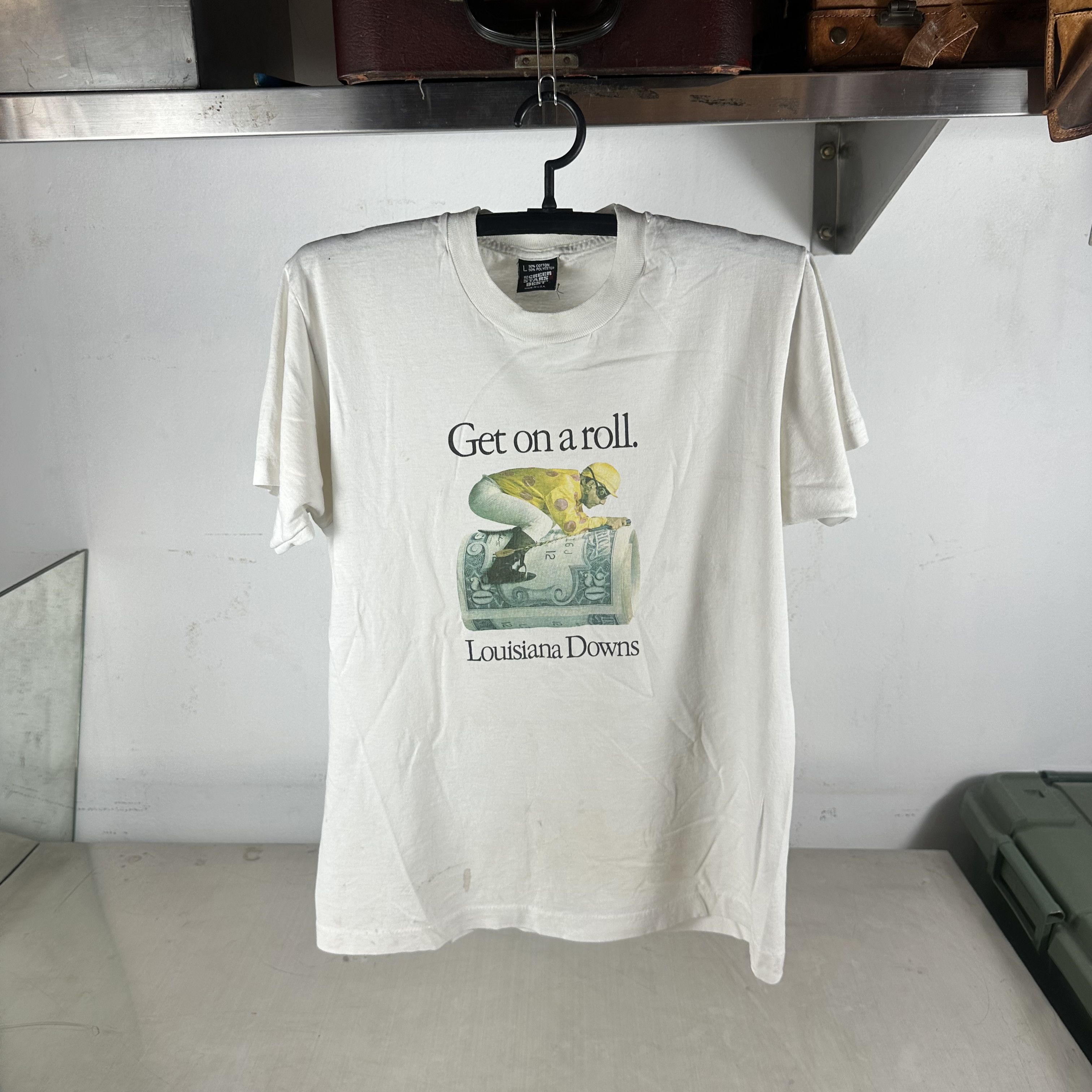Vintage Vintage 80s Get On a Roll Louisiana Downs Graphic T-Shirt Size US L / EU 52-54 / 3 - 1 Thumbnail