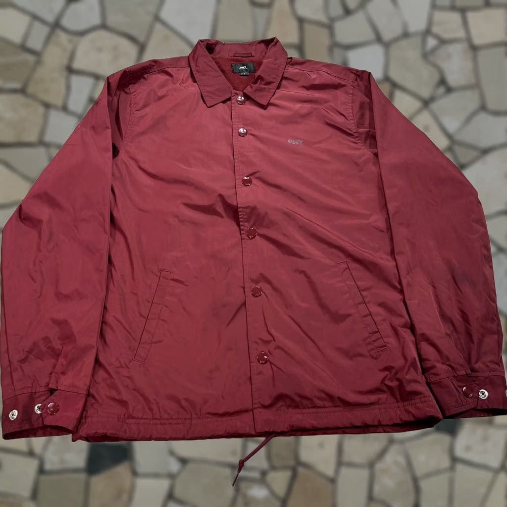 Obey Obey Jacket Mens Medium Red Lined Snap Front Windbreaker Coach Logo Streetwear Size US M / EU 48-50 / 2 - 1 Thumbnail