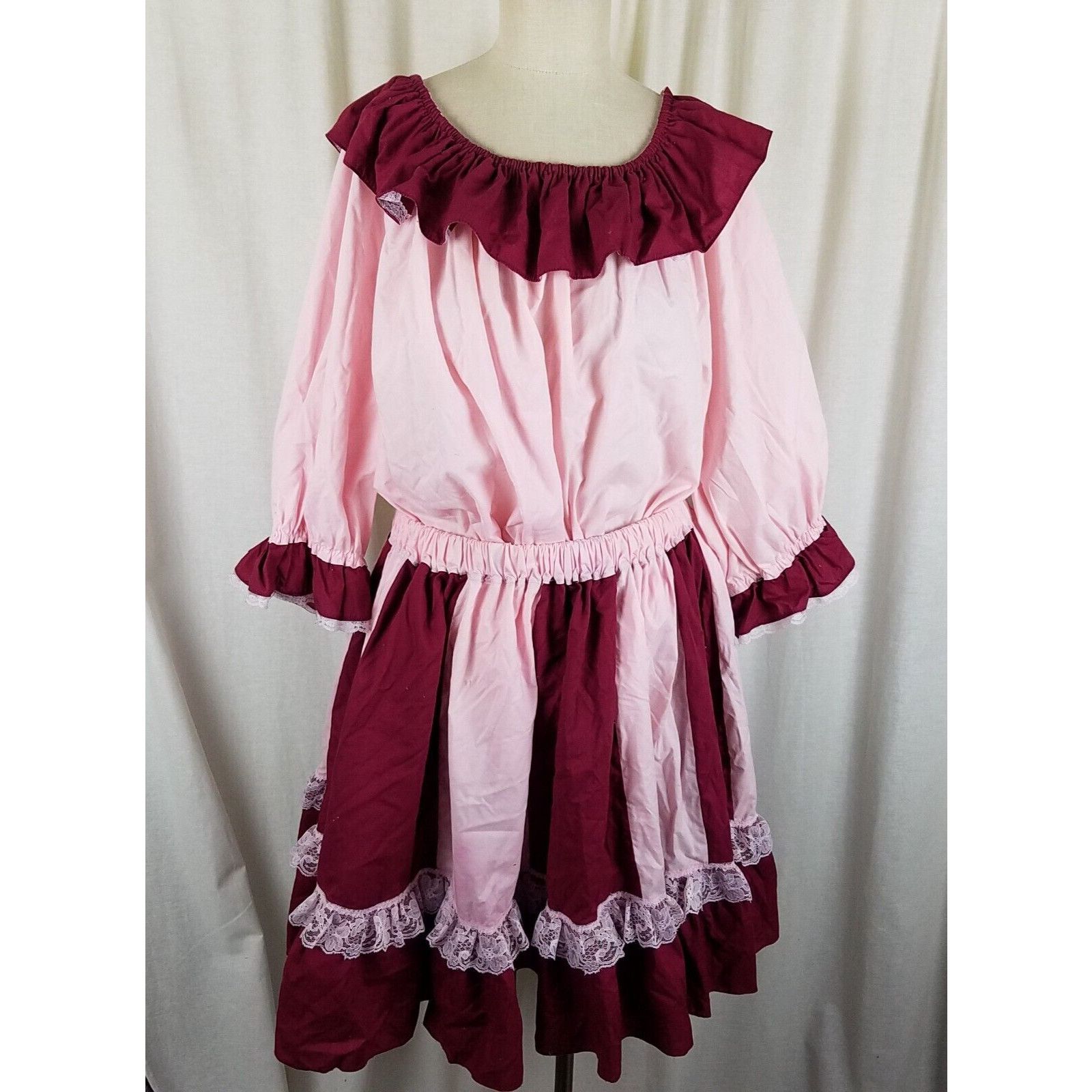 Handmade Vtg Square Dance Dress 2 Pc Skirt Blouse Top Set Outfit XL Size XL / US 12-14 / IT 48-50 - 1 Thumbnail