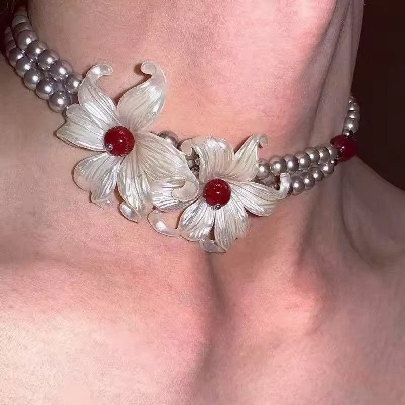 Vintage Flowers Double Chain Necklace Size ONE SIZE - 1 Thumbnail
