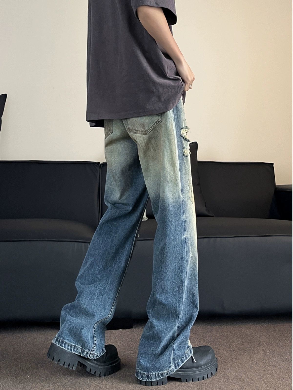Japanese Brand Men's vintage tie-dye distressed washed loose ripped jeans Size US 32 / EU 48 - 4 Thumbnail