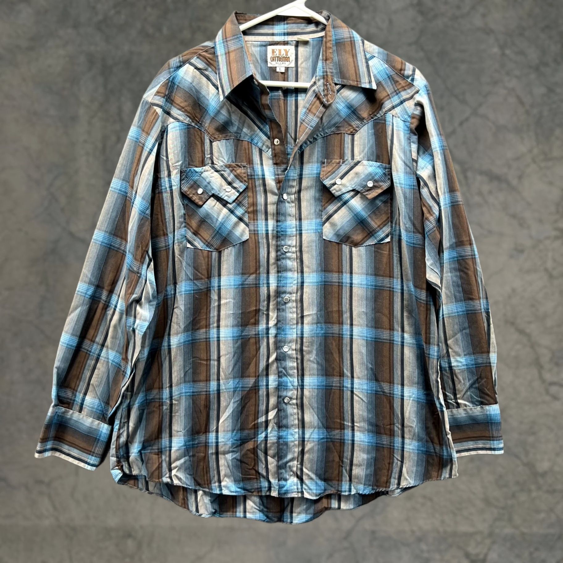 Vintage VINTAGE Ely Cattleman Shirt Mens Large Blue Pearl Snap Plaid Western Rodeo Cowboy Vtg Size US L / EU 52-54 / 3 - 1 Thumbnail