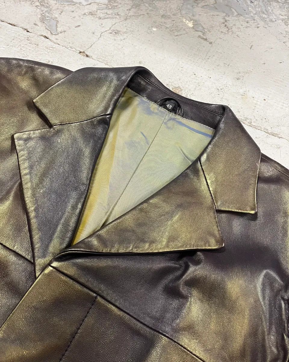 Versace 1990s Versace Brown Metallic Gold Leather Coat Size US M / EU 48-50 / 2 - 5 Thumbnail