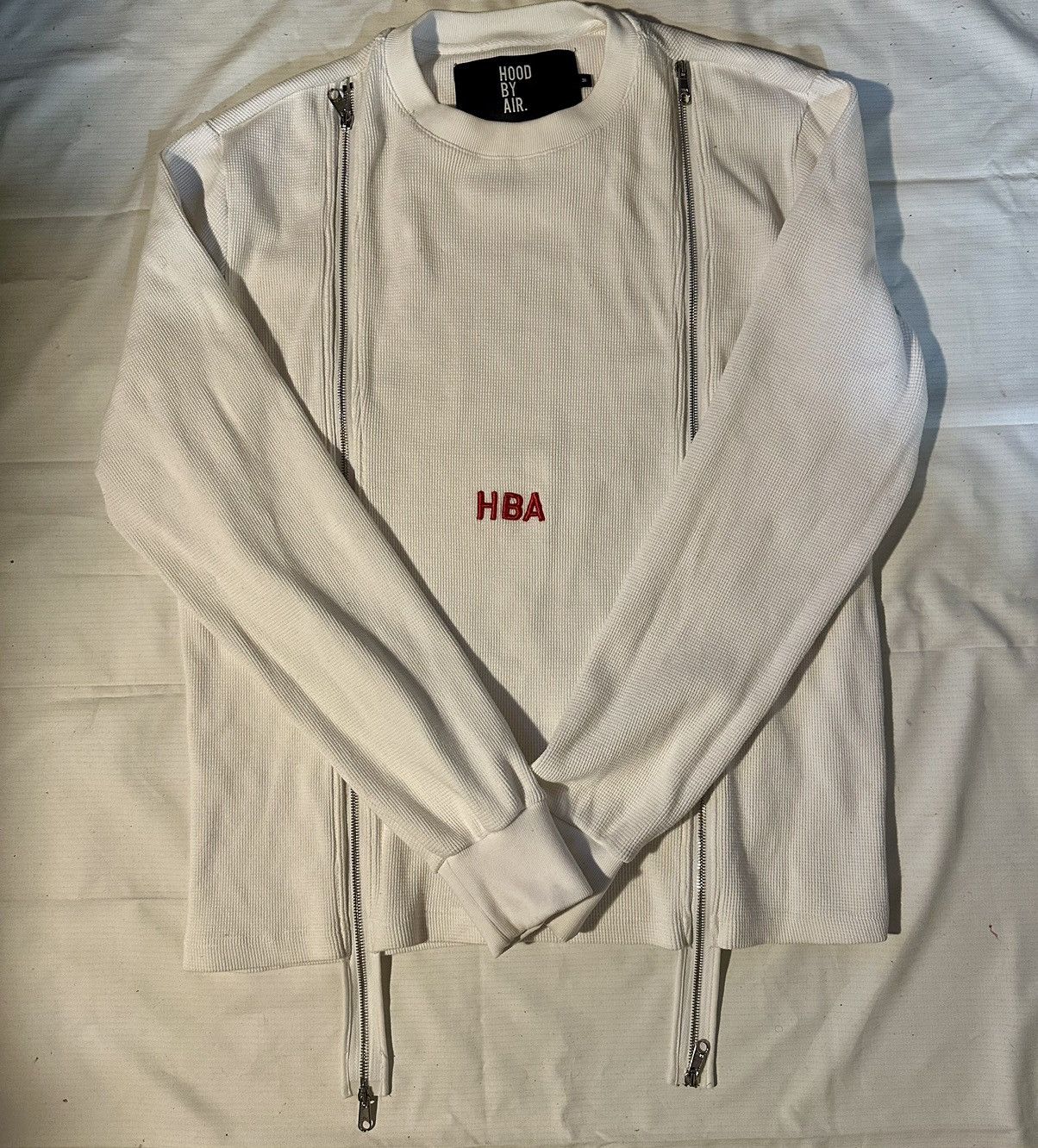 image of Hood By Air Waffle Knit Zipper Crewneck in White, Men's (Size Medium)