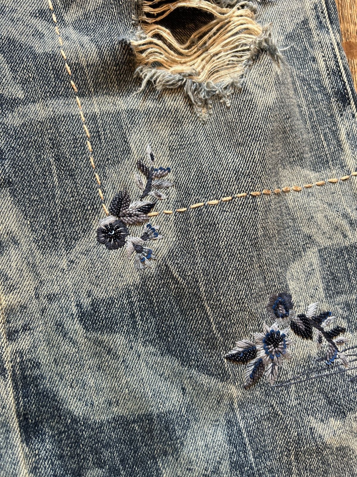 Ralph Lauren Purple Label Runway Tie-Dyed Hand Embroidered and Beaded Boro Jeans Size US 30 / EU 46 - 6 Thumbnail