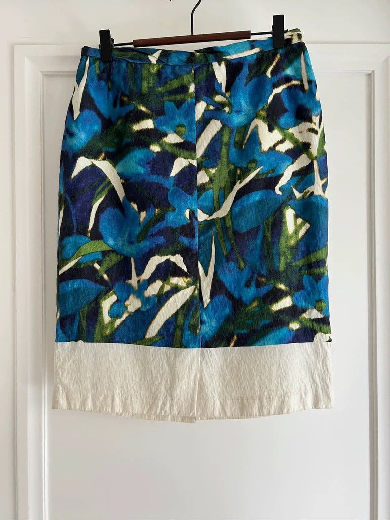 Dries Van Noten DRIES VAN NOTEN size:38 Blue fashion printed silk skirt Size 37" - 2 Thumbnail