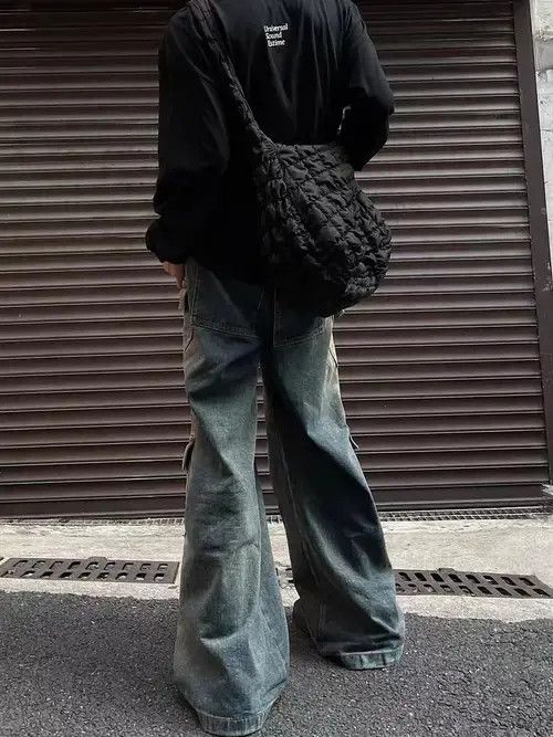 Jean Yellow mud-dyed gradient velcro large pocket cargo jeans Size US 32 / EU 48 - 3 Thumbnail