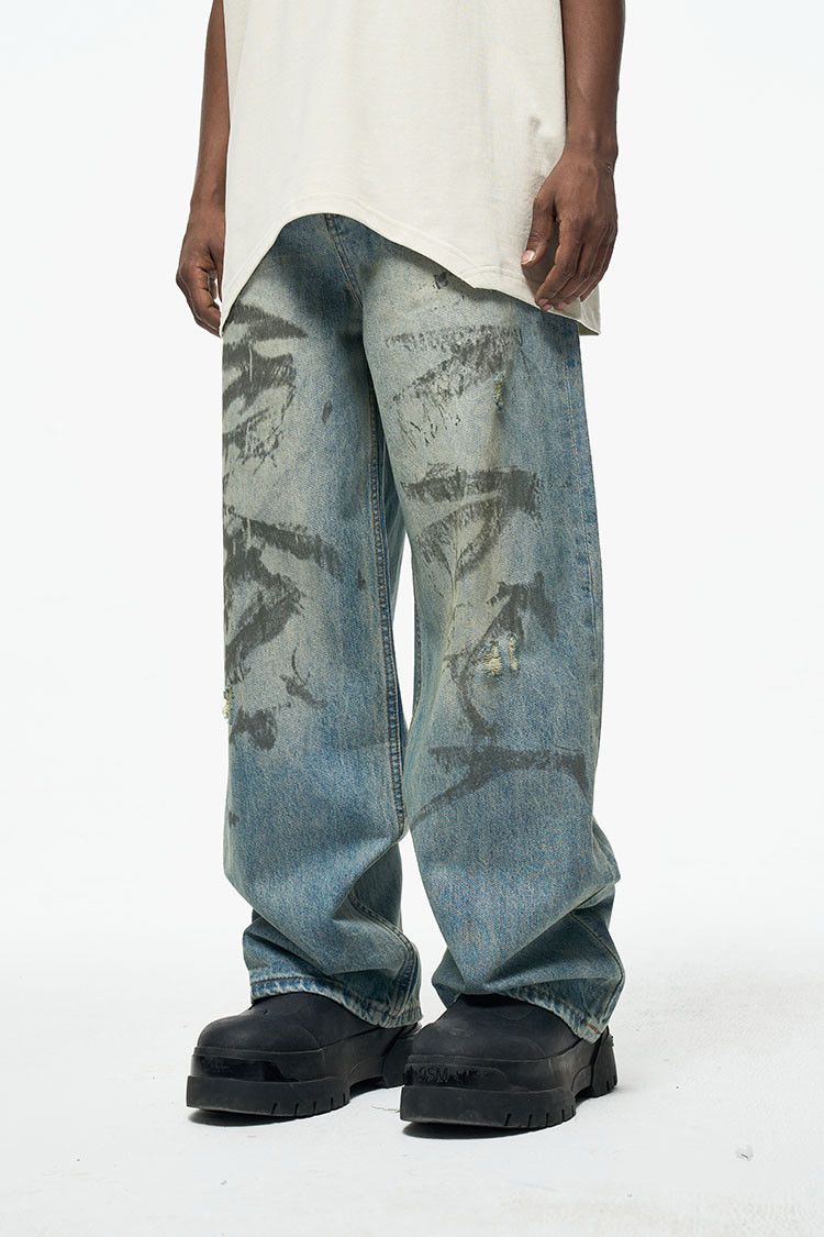 Jean × Vintage Washed Vintage Loose Dirty Jeans Size US 30 / EU 46 - 2 Thumbnail