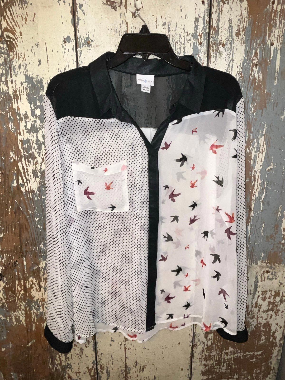 Designer Jaclyn Smith Sheer bird and dot pocket button down shirt XXL Size XXL / US 16-18 / IT 52-54 - 1 Thumbnail