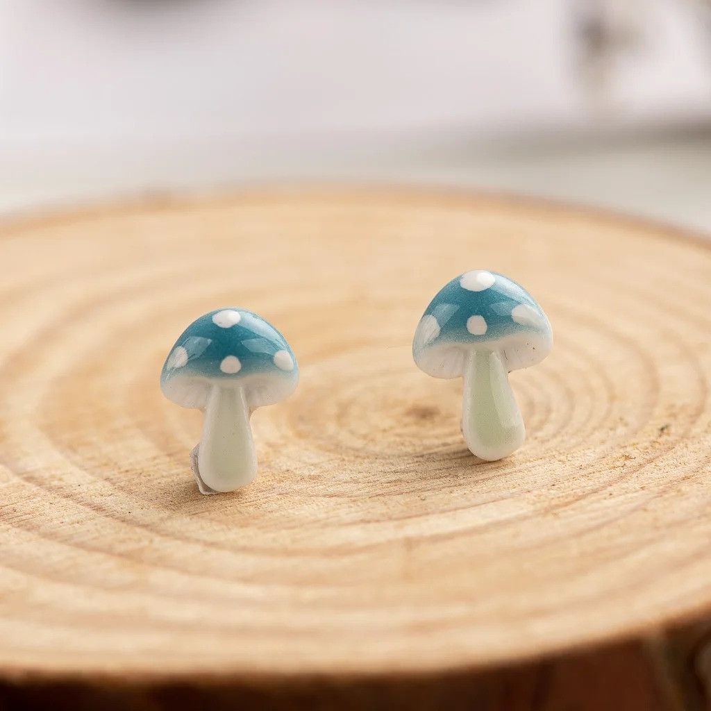 Jewelry Mushrooms Stud Earrings Ceramic Ear Gift For Her Size ONE SIZE - 1 Preview