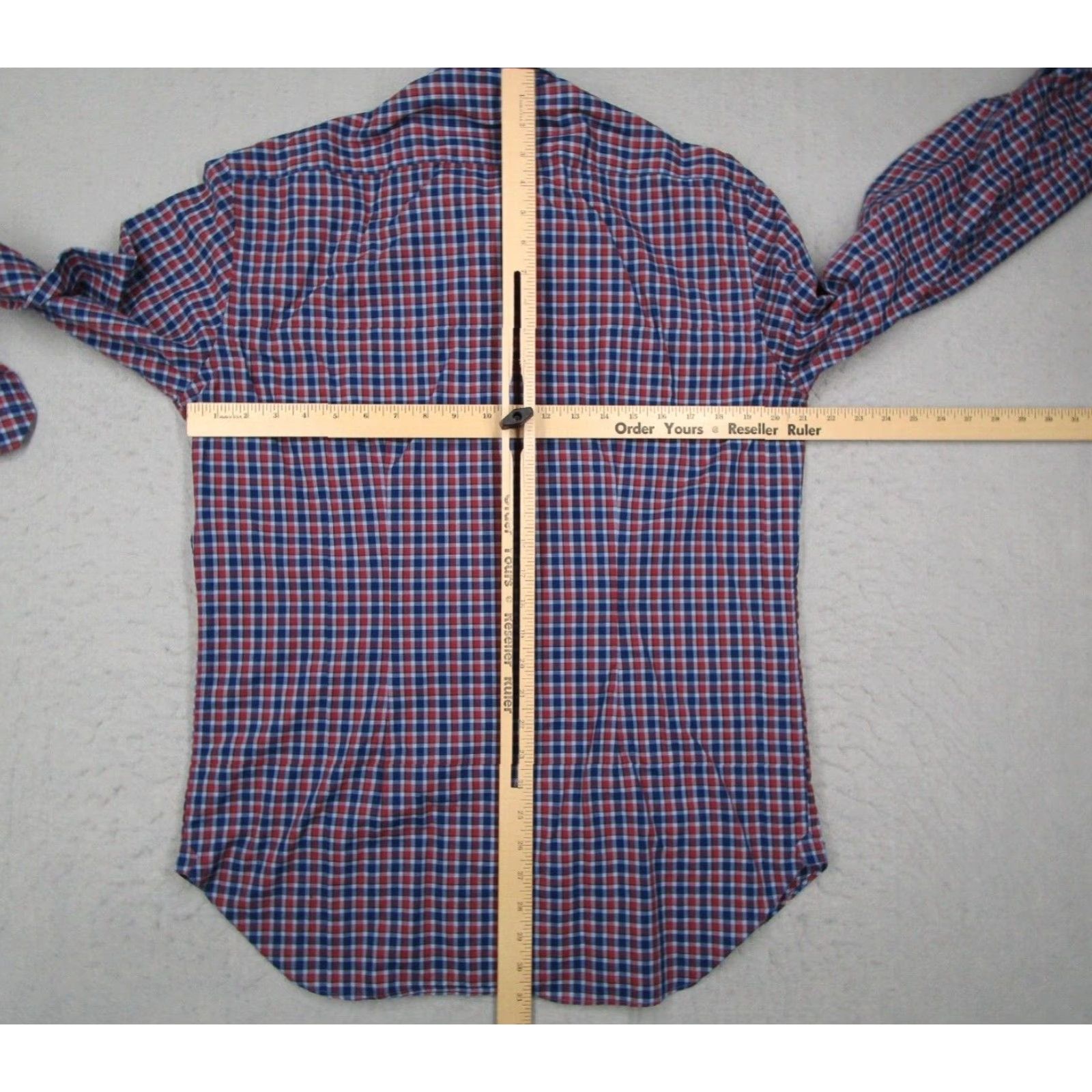 Vintage Culturata Men's Blue Check Dress Shirt Large 16.5 42 Slim Fit Cotton Long Sleeve Button Up Size 42R - 7 Thumbnail
