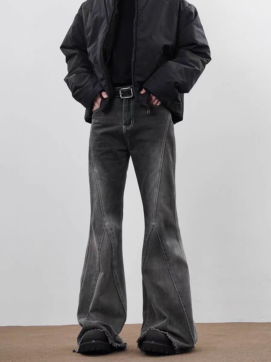 Japanese Brand × Jean Street y2k raw edge floor-length micro-flare jeans Size US 33 - 2 Thumbnail