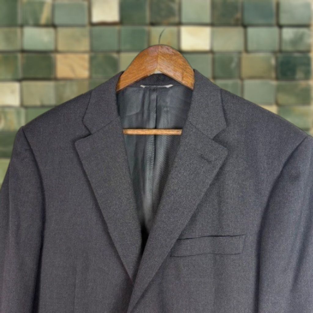 Canali CANALI 1934 Blazer Jacket Mens 44R Solid Charcoal Black Wool 2 Button Single-Breasted Notch Lapel Size 44R - 1 Thumbnail