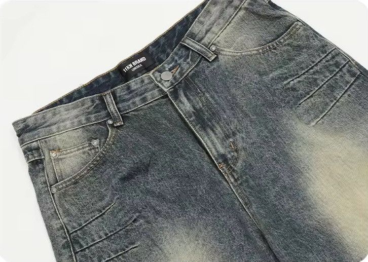 Jean Vintage Blue Graphic Splicing Baggy Jeans Size US 31 - 4 Thumbnail