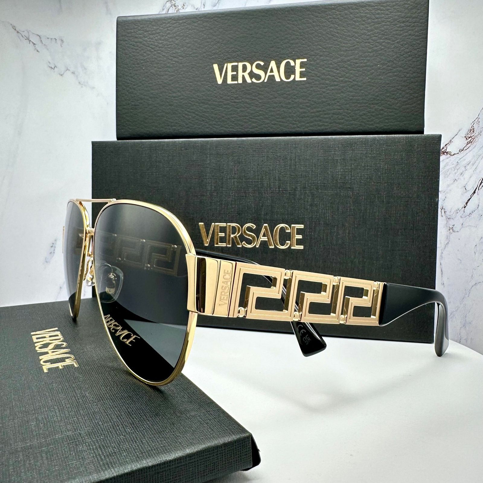 Versace New VERSACE Sunglasses Gold Aviator Pilot Metal Greca Logo Size ONE SIZE - 1 Thumbnail