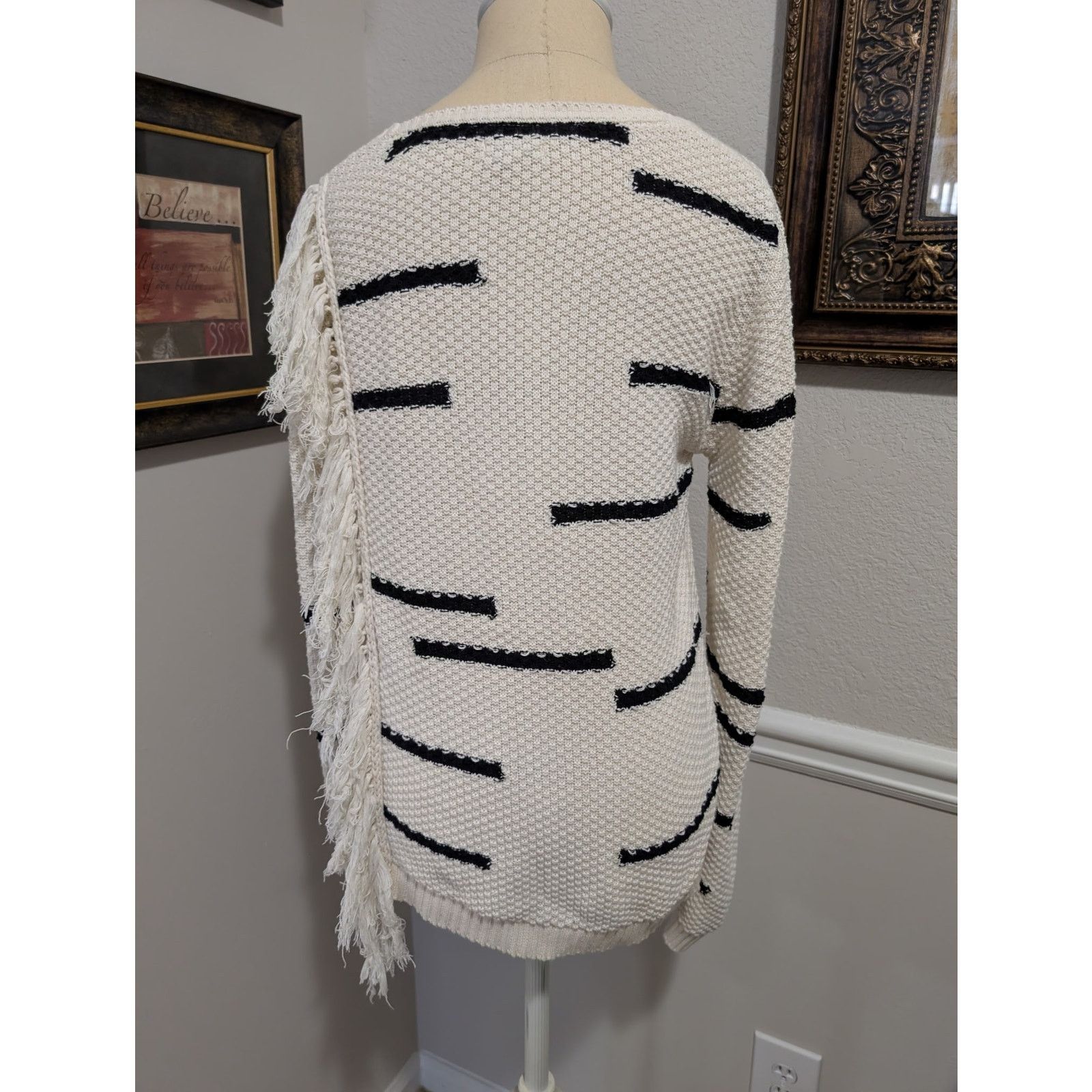 Lucky Brand Lucky Brand Striped Fringe Sweater – Women’s Small Size S / US 4 / IT 40 - 2 Thumbnail