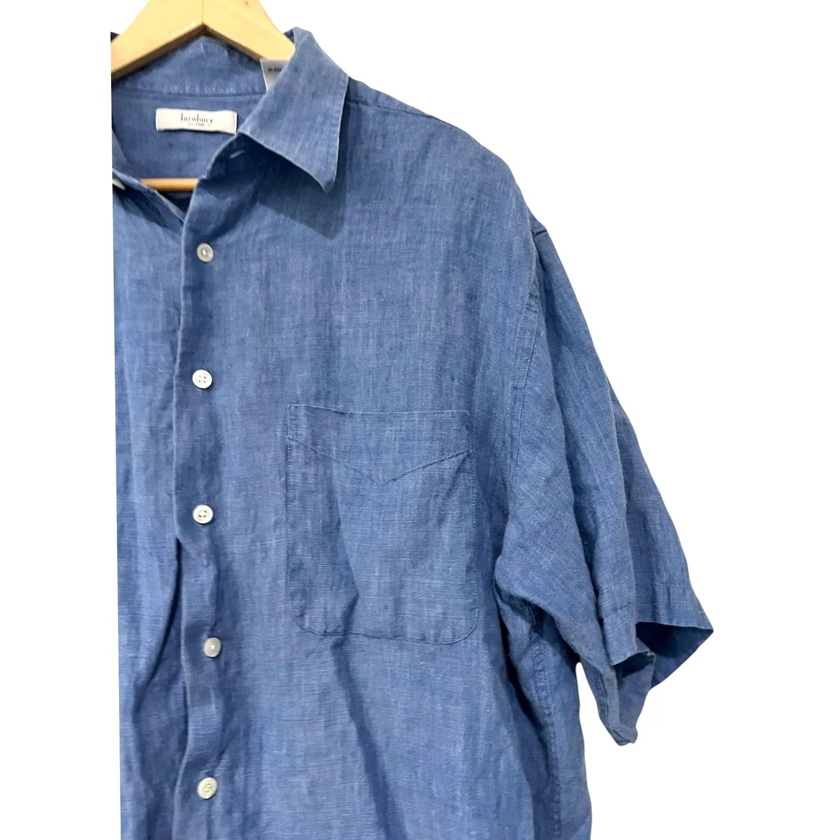 Vintage Turnbury Men's Short Sleeve Button-Up Collared Linen Shirt Blue Size Large L Size US L / EU 52-54 / 3 - 2 Thumbnail