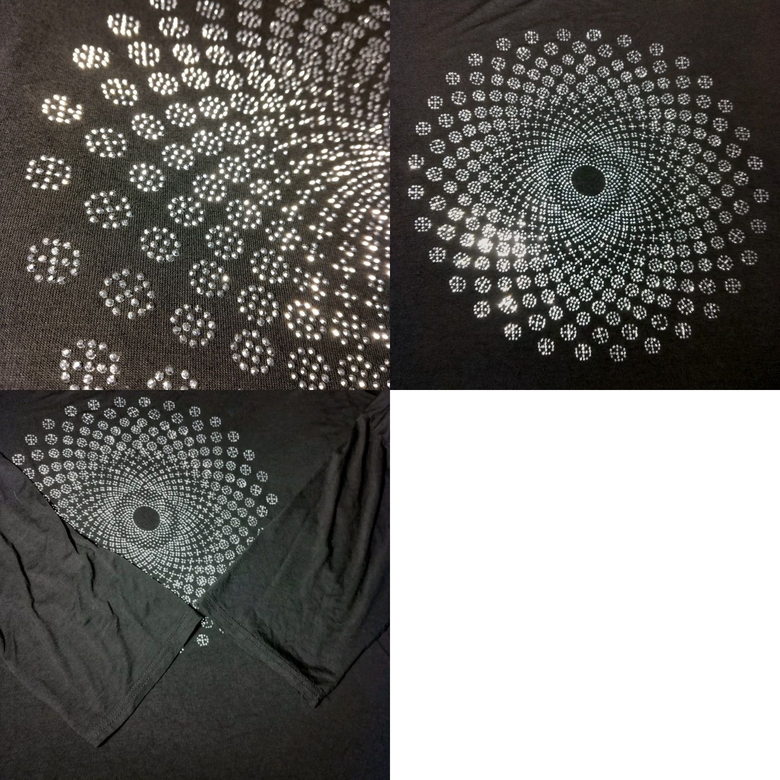 Vintage Julia Plus Size Tunic Shirt 3XL Black Silver Mandala 3/4 Sleeve Bling Viscose Spandex Bohemian Hippie Artsy Shirt Womens Size XXL / US 16-18 / IT 52-54 - 9 Thumbnail