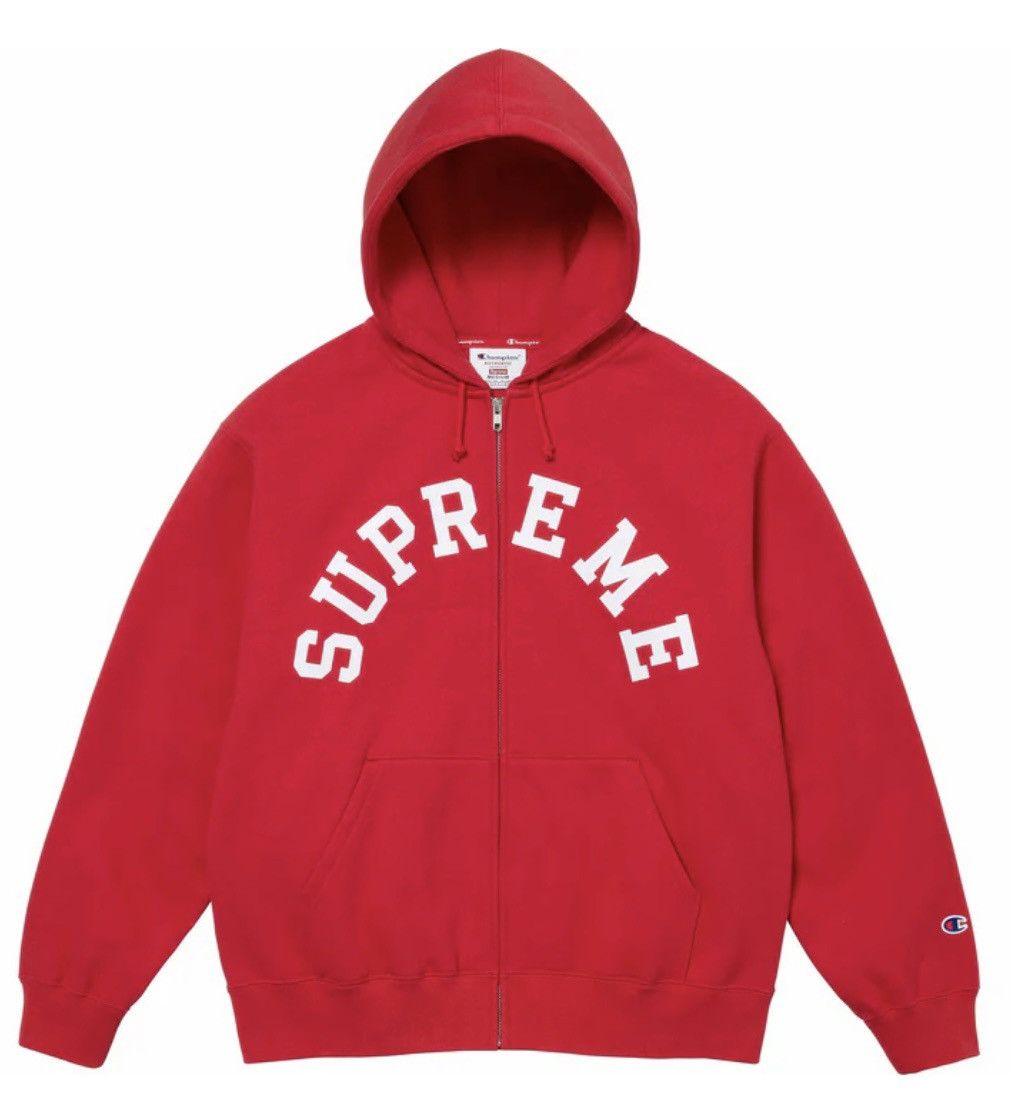 image of Size Xxl • Supreme X Champion Zip Up Hoodie • Cross-Posted in Red, Men's