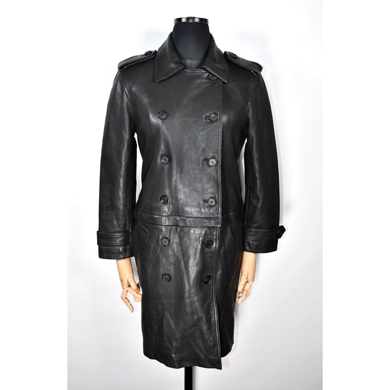 Allsaints AllSaints TRAE TRENCH Convertible Jacket Women US 6 Black Leather Trench Coat Mid-Length Long Sleeve Button Dry Clean Only Modern Vintage: No Womens Size M / US 6-8 / IT 42-44 - 2 Thumbnail