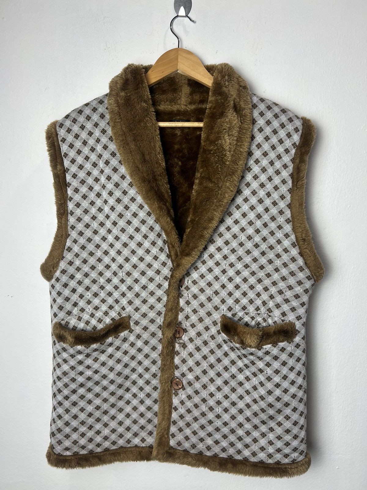 Vintage Vintage Chaleur Plaid Faux Fur Trim Sherpa Vest Size US M / EU 48-50 / 2 - 1 Thumbnail