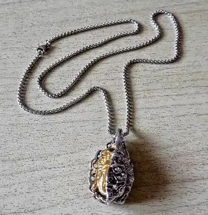 Designer × Japanese Brand Punk Rare Carved Dual Buddha Stainless Steel Silver Necklace Size ONE SIZE - 1 Thumbnail