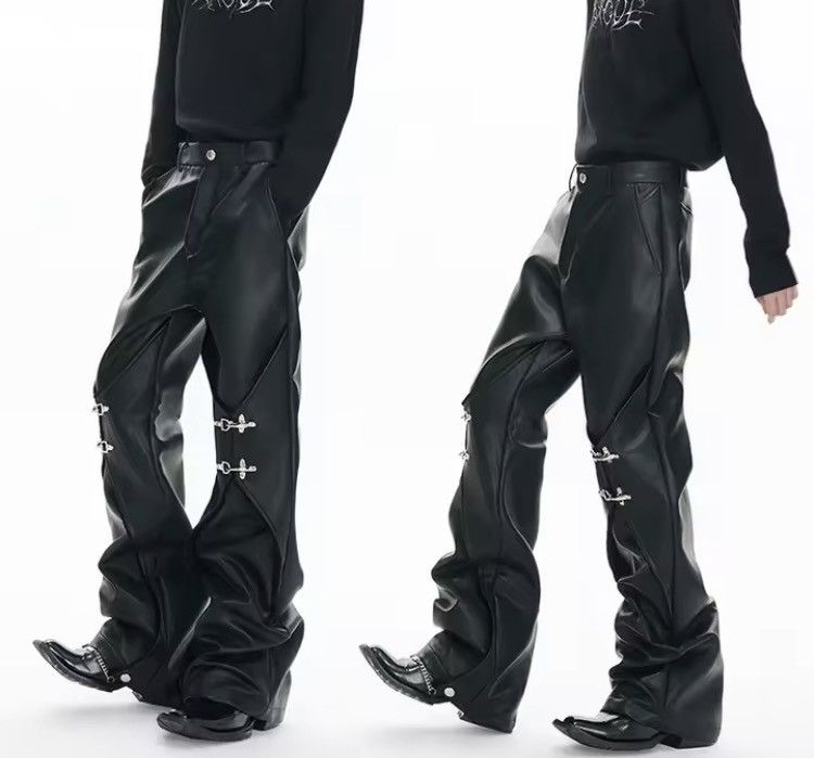 Jean Long Black Pu Leather Straight Pants Size US 29 - 13 Thumbnail